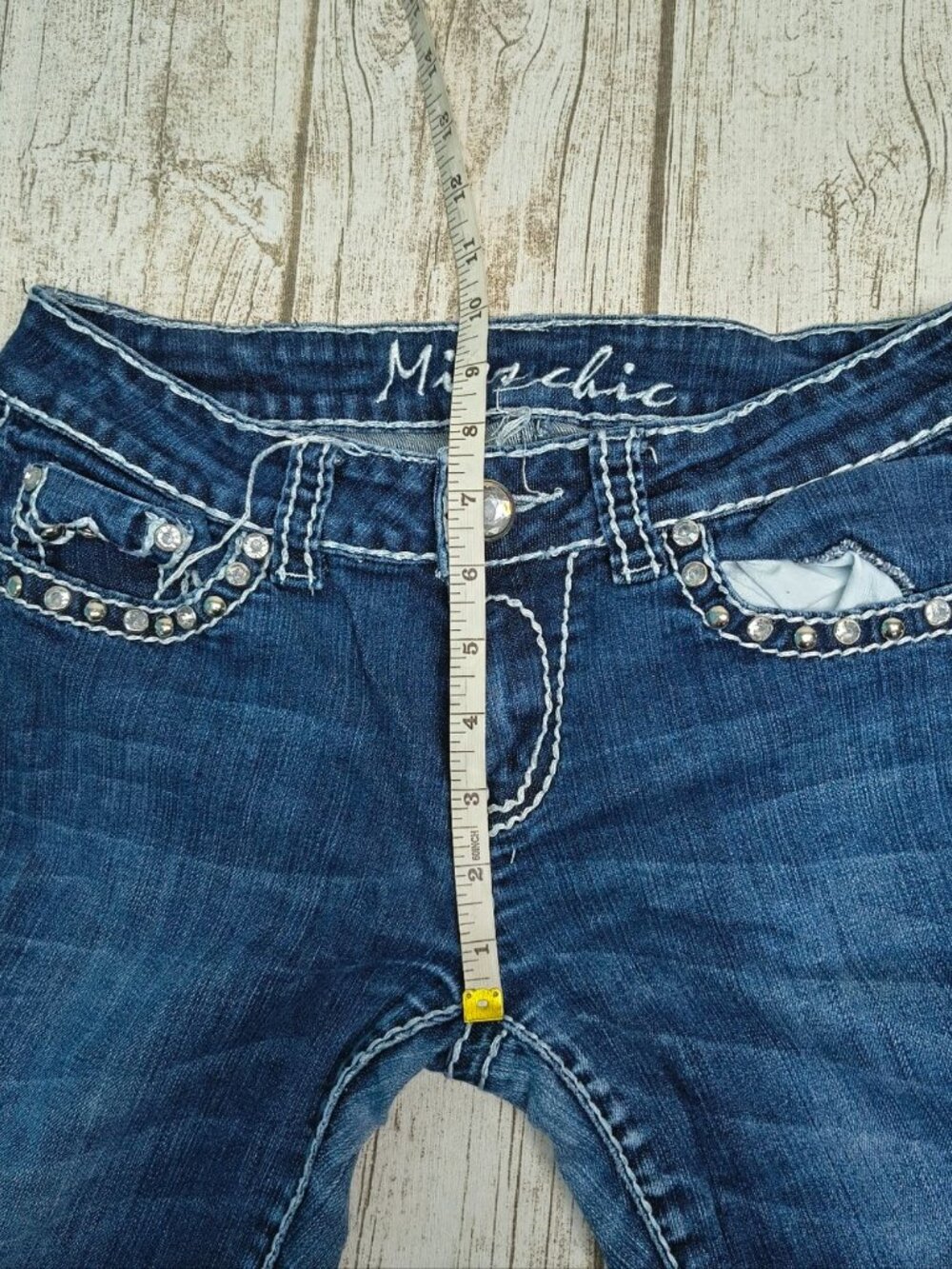 Miss Chic Y2K Rhinestone Ultra Low Rise Jeans Size 7 - Picture 7 of 12